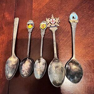 Set Of 5 Vintage Souvenir Collector Spoons EPNS